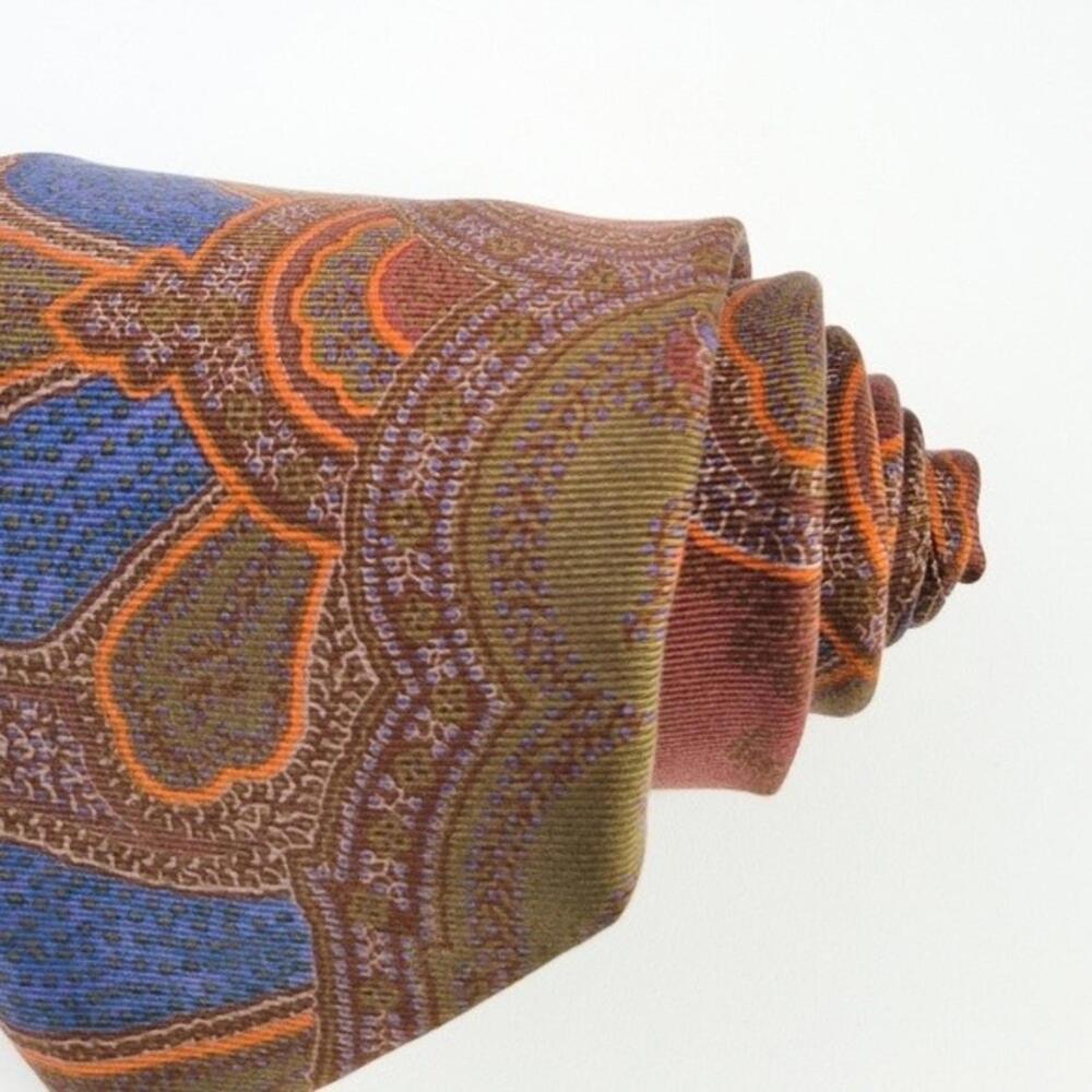 NEW Etro Tie Italian Silk Paisley Necktie NWOT Brown Green Orange Mens - Picture 2 of 9